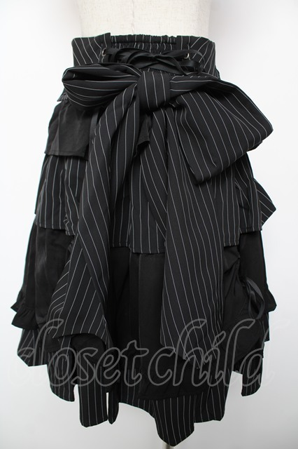 ♡New arrival♡ Chalmiere / ストライプフリルスカート M 黒 Y-25-12