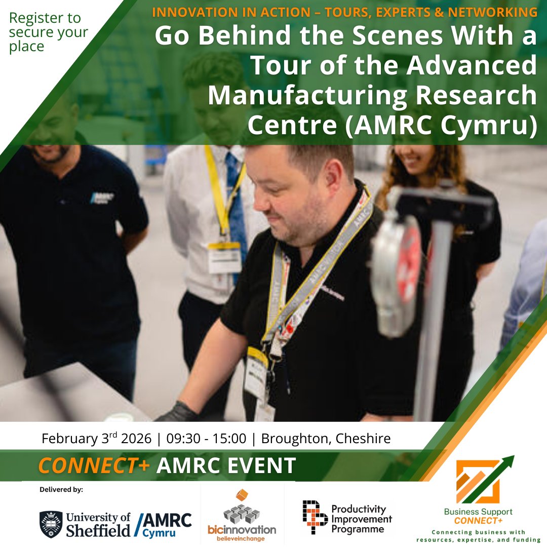 cesupporthub's tweet photo. One of the highlights of CONNECT+ AMRC is a guided tour of AMRC’s world-class facilities.
See how innovation is applied in practice – and how SMEs can adopt similar approaches to drive efficiency and sustainable growth.
Registration required: 
https://t.co/4v23tZ9vpY https://t.co/2nUncsYvq1