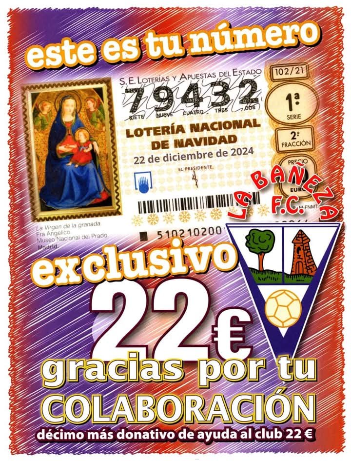 GolSinVAR's tweet photo. Honor a la gente de La Bañeza, un modesto equipo de la preferente de Castilla y León formado por 11.000 habitantes, que siempre son fieles a su mismo número todos los años.

22€ el décimo, que lo fácil sería ponerlo a 23€ como hacen muchos clubes.

Pues toma gordo y de los buenos.

Cuánto me alegro que toque en equipos modestos.

400.000€ el décimo.

Enhorabuena @LaBanezaFC_