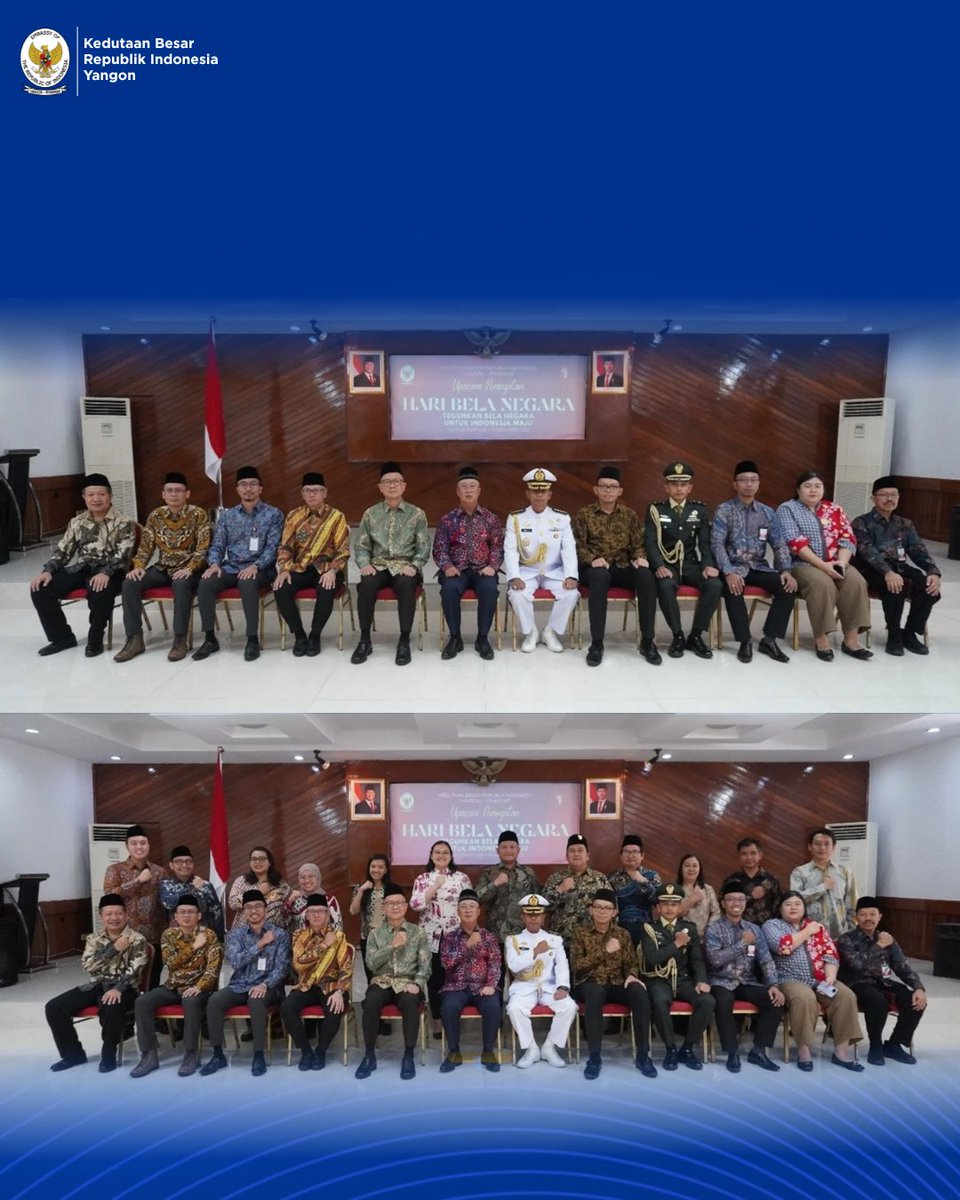 KBRI Yangon Gelar Upacara Peringatan Hari Bela Negara 2025

Yangon, 22 Desember 2025 — Kedutaan Besar Republik Indonesia (KBRI) Yangon menyelenggarakan upacara peringatan Hari Bela Negara Tahun 2025 pada Senin, 22 Desember 2025 di Gedung Bhinneka Tunggal Ika, KBRI Yangon.