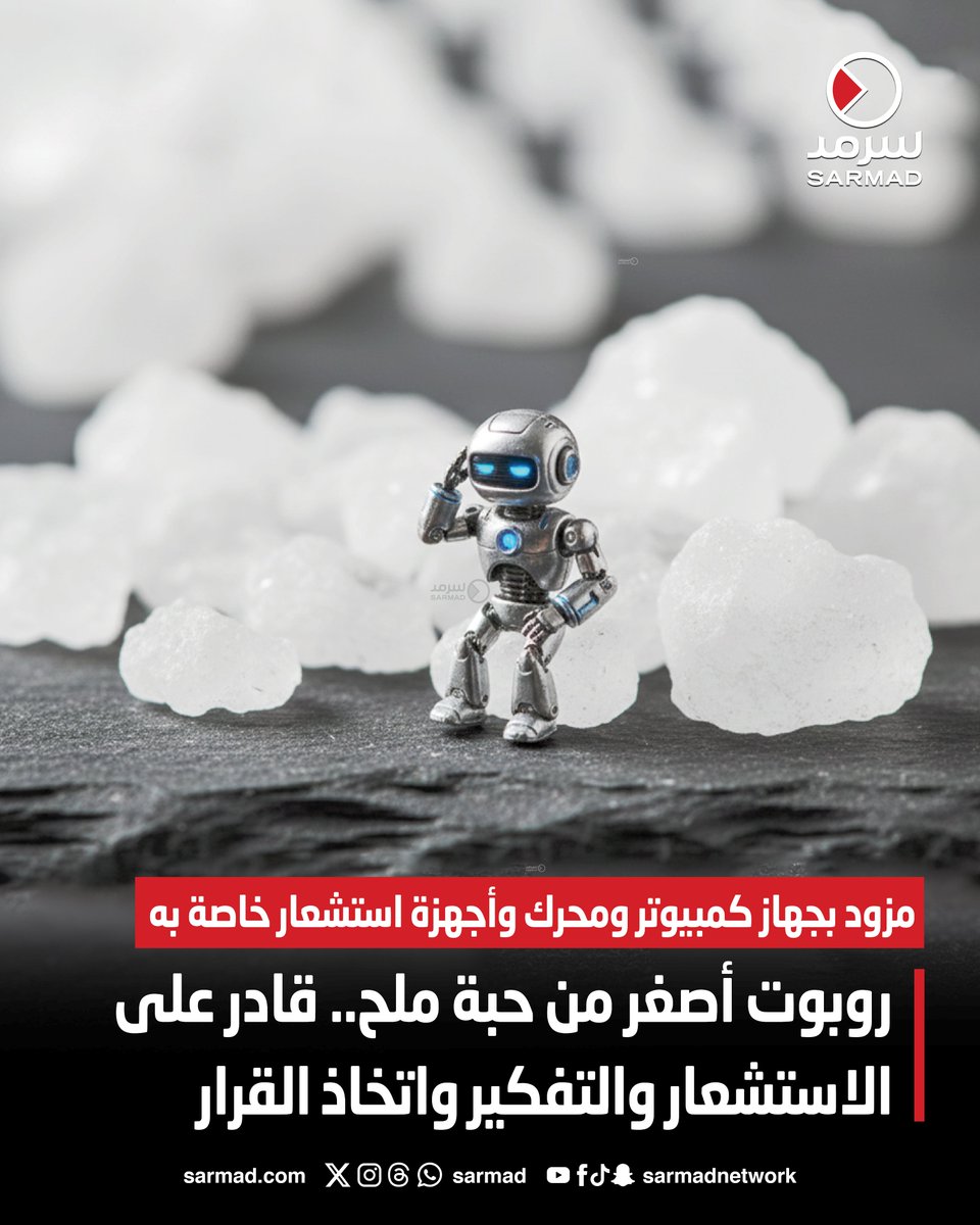 روبوت أصغر من حبة ملح.. قادر على الاستشعار والتفكير واتخاذ القرار. مزوّد بجهاز كمبيوتر ومحرك وأجهزة استشعار خاصة به 