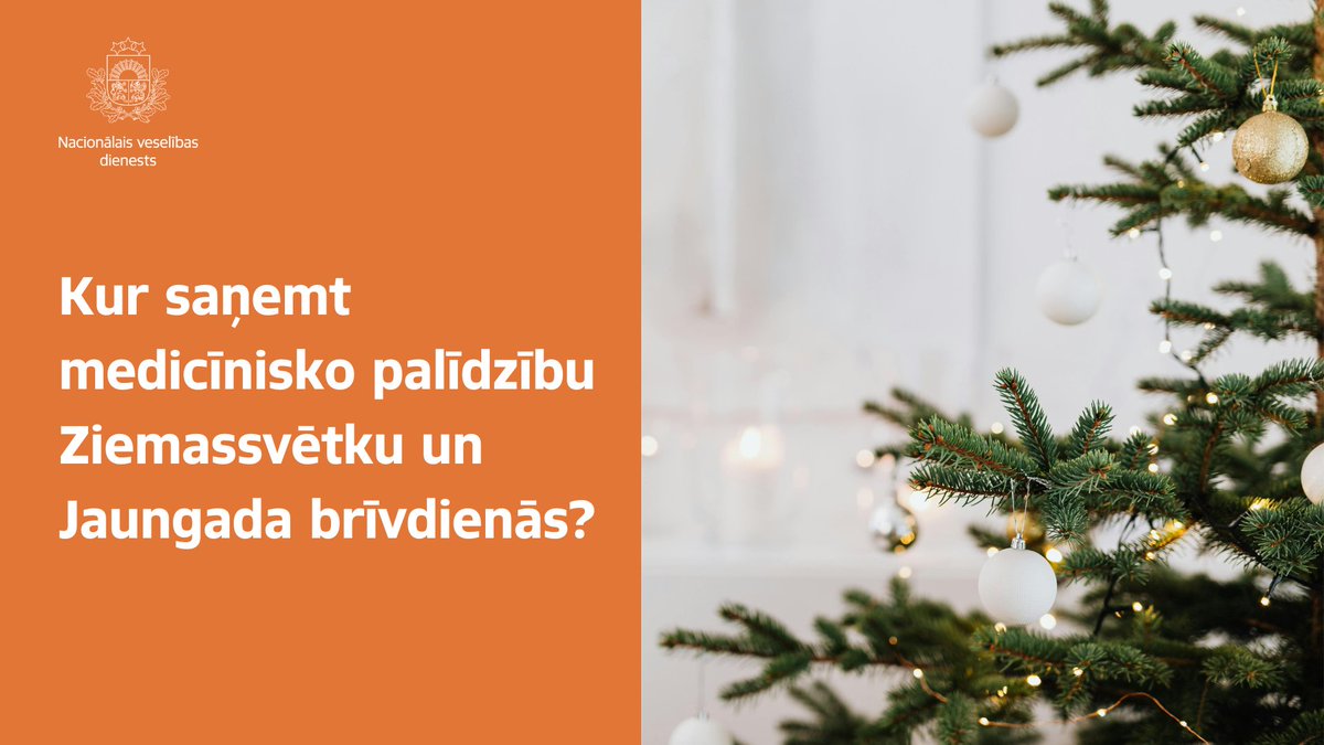 🔎 Ieskaties un dalies ar ziņu! Kur vērsties, ja gaidāmajās Ziemassvētku un Jaungada brīvdienās nepieciešams ārsta padoms vai medicīniskā palīdzība? 🚑 Ārstniecības iestāžu saraksts un cita noderīga informācija ir pieejama mūsu tīmekļvietnē 👉 vmnvd.gov.lv/lv/jaunums/kur…