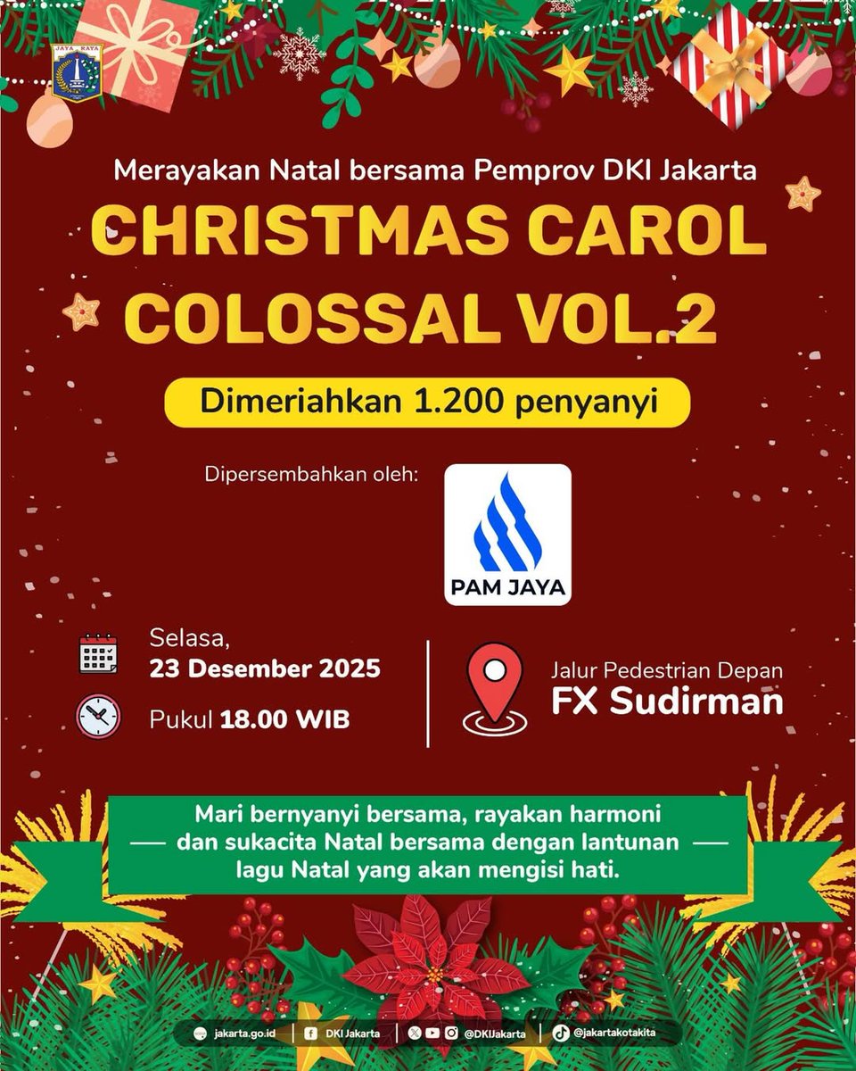 Wih pemprov kemaren suskses adain volume 1, sekarang bakalan ada volume 2 nya. Dimeriahkan 1200 penyanyi. 23 Desember 2025 di jalan pedestarian depan fx sudirman

Gass