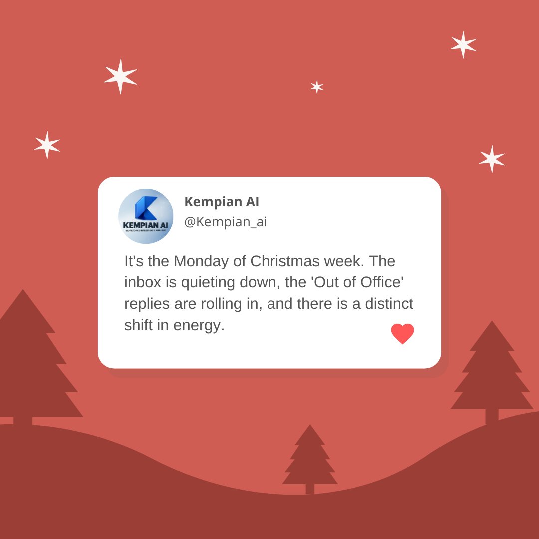 Kempian_ai's tweet photo. It’s the Monday of Christmas week inboxes are slowing down, but hiring challenges don’t take holidays.🎄
HR teams, this one’s for you. 💙
Wishing everyone a calm finish to the year and clarity for the next.
.
.
#HR #HRTwitter #HRTech #FutureOfWork #HolidaySeason https://t.co/PPlIr936CY