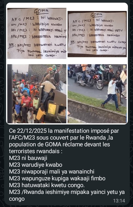 Situation observée aujourd'hui, le 22/12/2025 à Goma, chef lieu du Nord-Kivu, où le Rebelle de l'AFC/M23 ont imposé à la Population de marché pour le souteni... #chose inattendu par la population. 🫣🫣🫣🫣🫣🫣 Goma akuna mwezako.