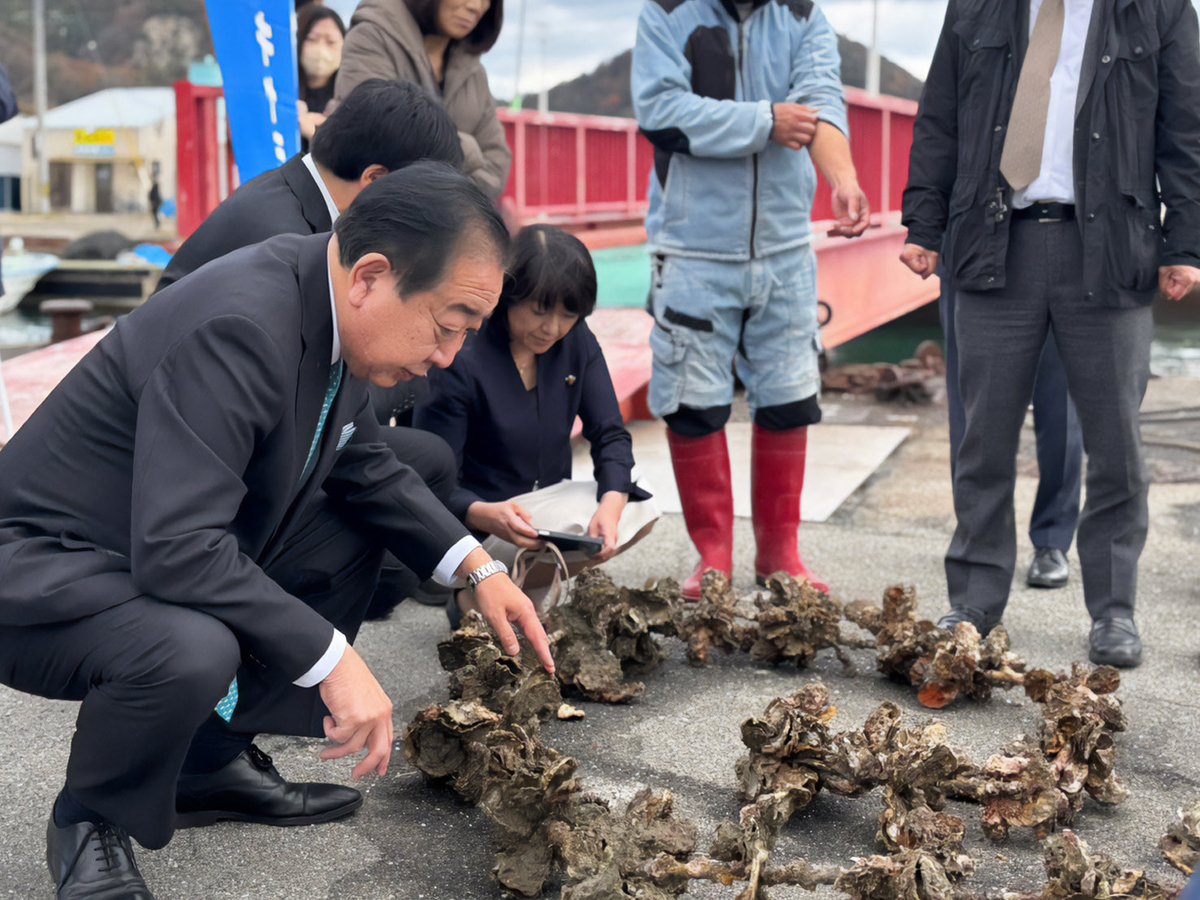 NODAYOSHI55's tweet photo. 本日、広島県呉市安浦町で、広島県連と党水産政策ワーキングチーム合同で、カキ養殖被害の現場を視察し、事業者の皆さんと意見交換を行いました。
報道で知っていた状況以上に、現場は深刻です。実際に見て、声を聞き、その危機を実感しました。

国・県・市が役割を分担し、実効性ある支援につなげていくことが不可欠です。同時に、二年後、三年後も仕事を続けられるかという視点で、原因究明と抜本的な対策が求められています。

現場の課題を受け止め、共有しながら、チームで取り組んでいきます。