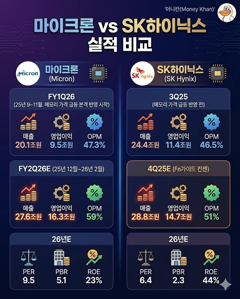 마이크론 vs SK하이닉스 실적 비교