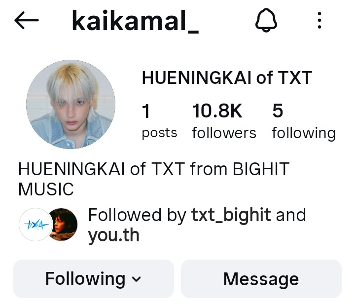 TXTChartData's tweet image. .@TXT_members HUENINGKAI opened his Instagram account.

📎 instagram.com/kaikamal_