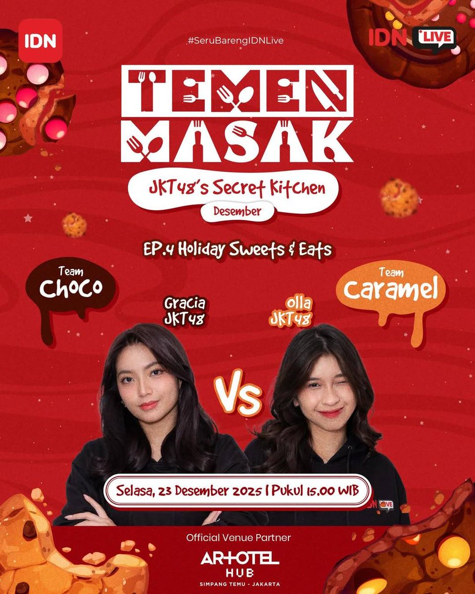 Secret Kitchen JKT48, Final Episode! 🍳🔥

<a href="/S_GraciaJKT48/">.</a> VS <a href="/F_OllaJKT48/">Febriola Sinambela</a> 

🗓 Selasa, 23 Desember 2025
⏰️ 15.00 WIB
🔗 Ekslusif di IDN Live

Jangan lupa nonton guys! Apakah chef kita benar-benar bisa memasak? 🤔