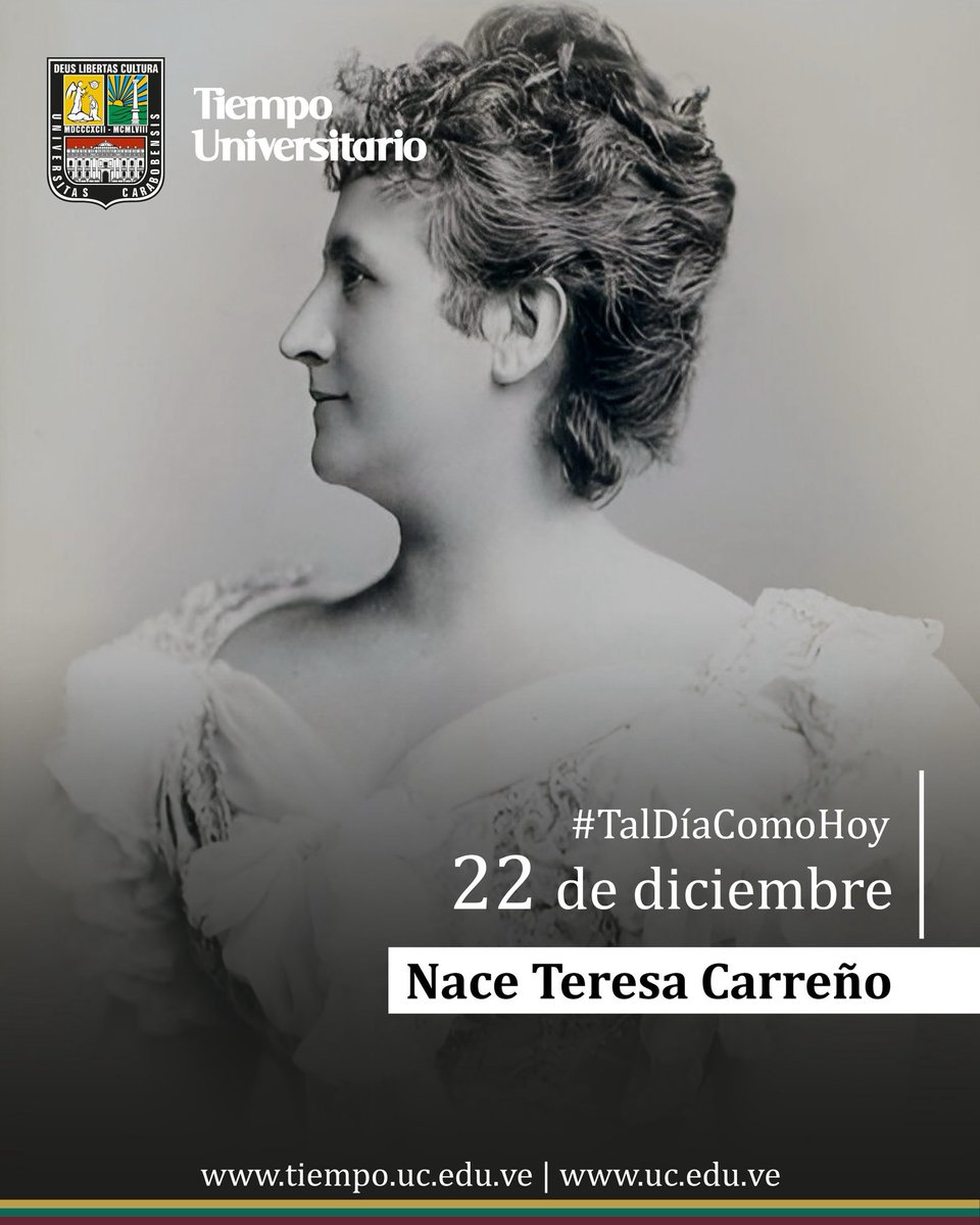 #TalDíaComoHoy de 1853 nace Teresa Carreño, la pianista más prolífica de América Latina en los siglos XIX y XX. Representa a la mujer venezolana que descubre su potencial, en este caso artístico, lo cultiva y lo expresa. #UC
