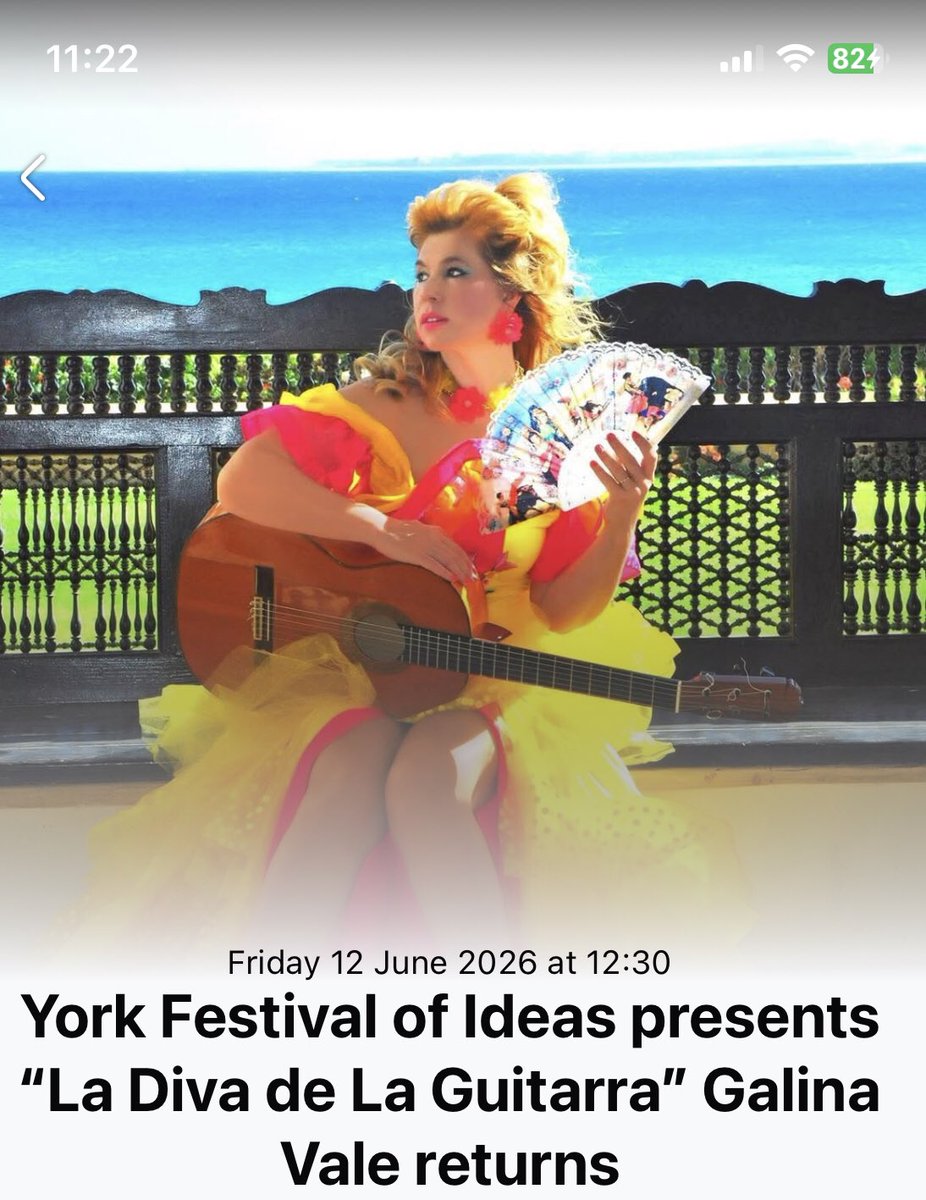 GalinaVale's tweet image. Internationally-acclaimed guitar virtuoso Galina Vale returns to York .

Praised in reviews for her "deep fiery performance" and exuberant style, critics have styled her "La Diva de la Guitarra".