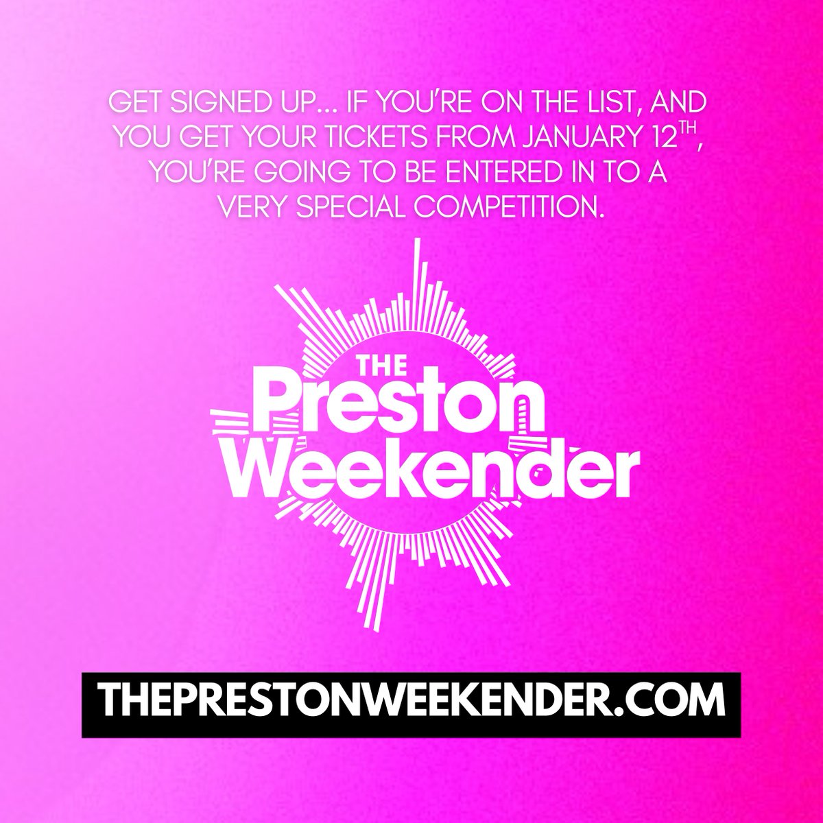 PRWeekender's tweet image. We can't say too much just yet, but if you want to find out first, &amp;amp; be entered in to a special competition, you need to do two things:

1) Sign up now at the address below
2) Get your tickets, once the go live in January

We can't wait to share what we've got planned with you.