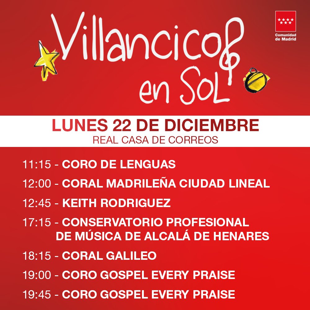 CulturaCMadrid's tweet photo. 💫 Los Villancicos siguen sonando este lunes de #NavidadEnSol con los mejores coros de la @ComunidadMadrid en la Real Casa de Correos.
▶️ Sigue en directo todos los conciertos por #PlayMAD: https://t.co/2mT9s8Hdm5
📲 Consulta toda la programación: https://t.co/mauQzuj7rq https://t.co/yIAqUUoswe