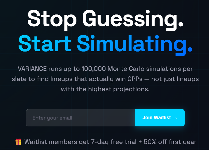 VarianceDFS's tweet photo. We’re opening up free beta testing for Variance.

No paywalls. No fluff.

Just real DFS players helping build something better.

Sign up → https://t.co/U3aPeubWmU https://t.co/RZ5iBlf4zL