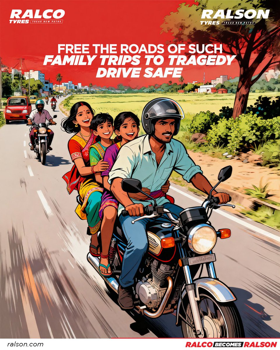 ralsonindia's tweet image. Some rides are about memories Some mistakes turn them into regrets. Because family trips are for memories, not tragedies. Let's free the roads from these unsafe road practices and make it better place to ride.
#ralson #ralsontyres #tyres