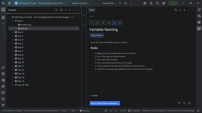 wavthecreator's tweet image. #100DaysOfCode #pythonlearning 
Day 1 of #100DaysOfCode: COMPLETE✅

I’m on a mission to go from absolute beginner to python expert in 4 months.

I just learn how to use the print() function, input() function, concatenation, comments and len()