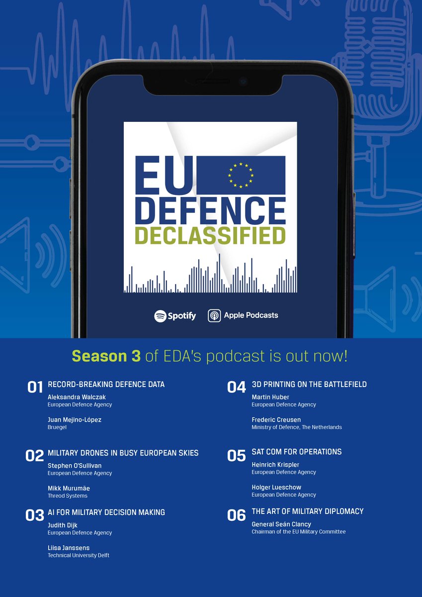 EUDefenceAgency's tweet image. 🤔If you are curious about EU #defence, then our #podcast EU Defence Declassified is for you!  

During the holidays, take some time to listen to season 3:

🎧 Spotify: tinyurl.com/24jv625s

🎧 Apple Podcasts: tinyurl.com/y3yc82ek

📢 Stay tuned for the final 2 episodes!
