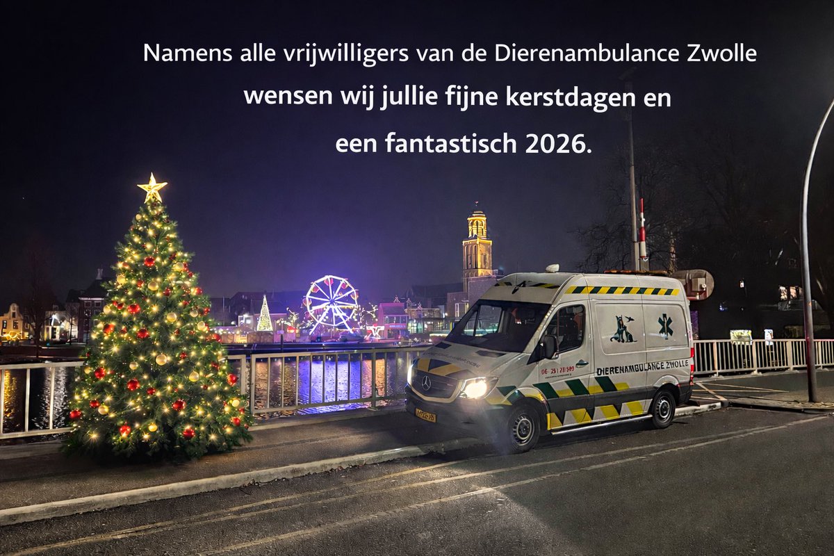 Namens alle #vrijwilligers van de #Dierenambulance #Zwolle wensen wij iedereen fijne kerstdagen 🎄 en een fantastisch 2026 🎆

Ook tijdens de feestdagen staan onze #vrijwilligers klaar voor de dieren in Zwolle 🐾