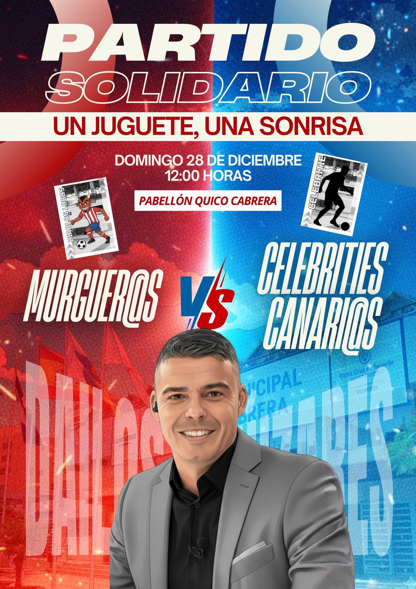 👀 Añadimos un participante nuevo en el equipo de las 🔥 𝐂𝐞𝐥𝐞𝐛𝐫𝐢𝐭𝐢𝐞𝐬 𝐂𝐚𝐧𝐚𝐫𝐢@𝐬 para el 𝐏𝐚𝐫𝐭𝐢𝐝𝐨 𝐒𝐨𝐥𝐢𝐝𝐚𝐫𝐢𝐨 “𝐔𝐧 𝐉𝐮𝐠𝐮𝐞𝐭𝐞, 𝐔𝐧𝐚 𝐒𝐨𝐧𝐫𝐢𝐬𝐚”… 🎁⚽️ 

📺 <a href="/DailosCanizares/">Dailos Cañizares</a> 

🗓️ Domingo 28 diciembre | 🕛 12:00 h | 📍Pabellón Quico Cabrera