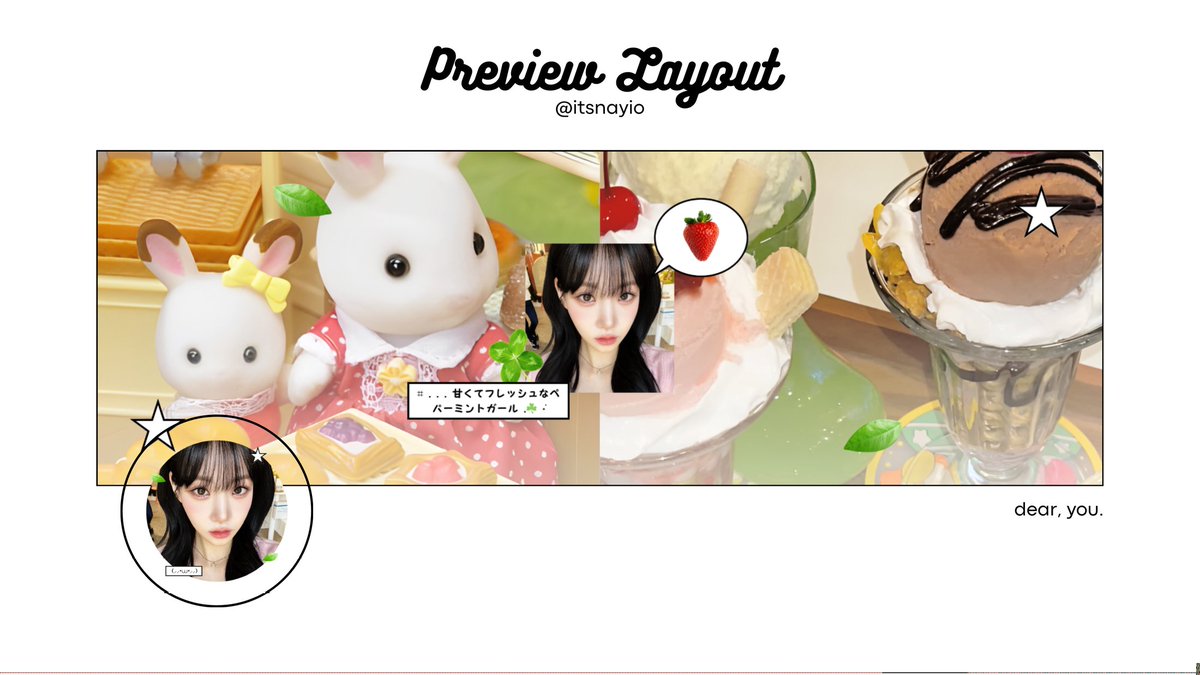 itsnayio's tweet image. tolong repost, terima kasih.

h🅰️yi, dalam rangka merayakan HARI IBU, kak JEVOUS @tibbae berniatan berbagi nih🧃🌀 ada 6 slot FREE LAYOUT by request &amp;lt;bubbly, pepamint, jumino&amp;gt; 🍀⭐ yang bisa kamu klaim melalui REPLY. ketentuan cek di ALT-! 💬🍎🛝

#zonauang