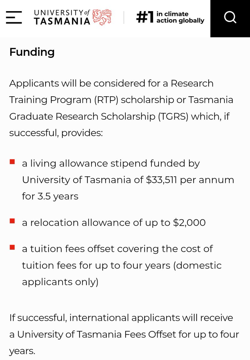 AgbogaVictor's tweet image. University of Tasmania in Australia is accepting applications with scholarships covering:
✅Full tuition
✅Annual stipend $33,000
✅Relocation allowance $2,000
✅Apply directly, no agent
See the application process 👇🏾 youtu.be/spEKr46PfJg
⏰ Deadline: 1 February, 2026