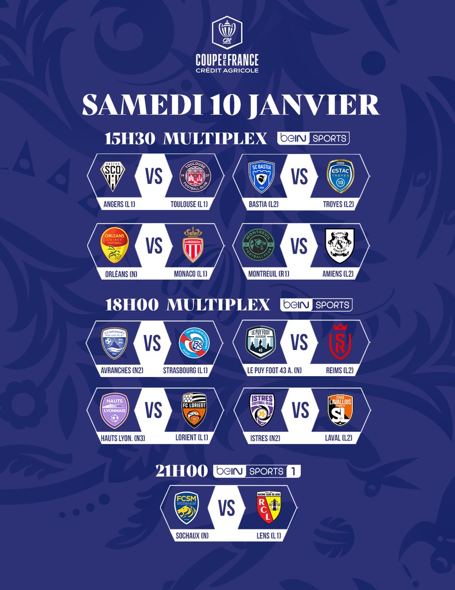 coupedefranceCA's tweet photo. 𝗟𝗔 𝗣𝗥𝗢𝗚𝗥𝗔𝗠𝗠𝗔𝗧𝗜𝗢𝗡 𝗗𝗘𝗦 𝟭𝟲𝗘𝗦  🗓️📺 
On se revoit deja dans 3 semaines sur les antennes de @beinsports_FR et @francetvsport pour un nouveau week-end de Coupe de France Crédit Agricole 🔥

#CDFCA https://t.co/cc1xAFLzwF