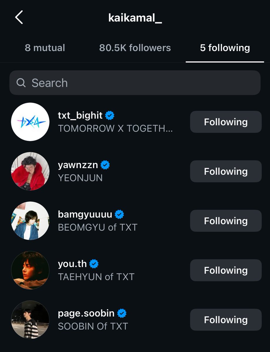 giakiyo's tweet photo. kai only following 4/5 members of txt.. we have to cancel him https://t.co/h1TV6adLs9