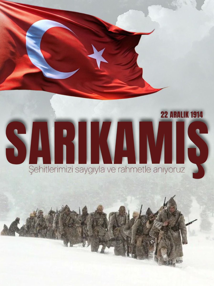 KocYucell's tweet image. #Sarıkamış, fedakârlığın ve vatan sevgisinin adıdır.
Vatan uğruna gözünü kırpmadan yürüyen aziz şehitlerimizi rahmet ve minnetle anıyoruz. 🇹🇷