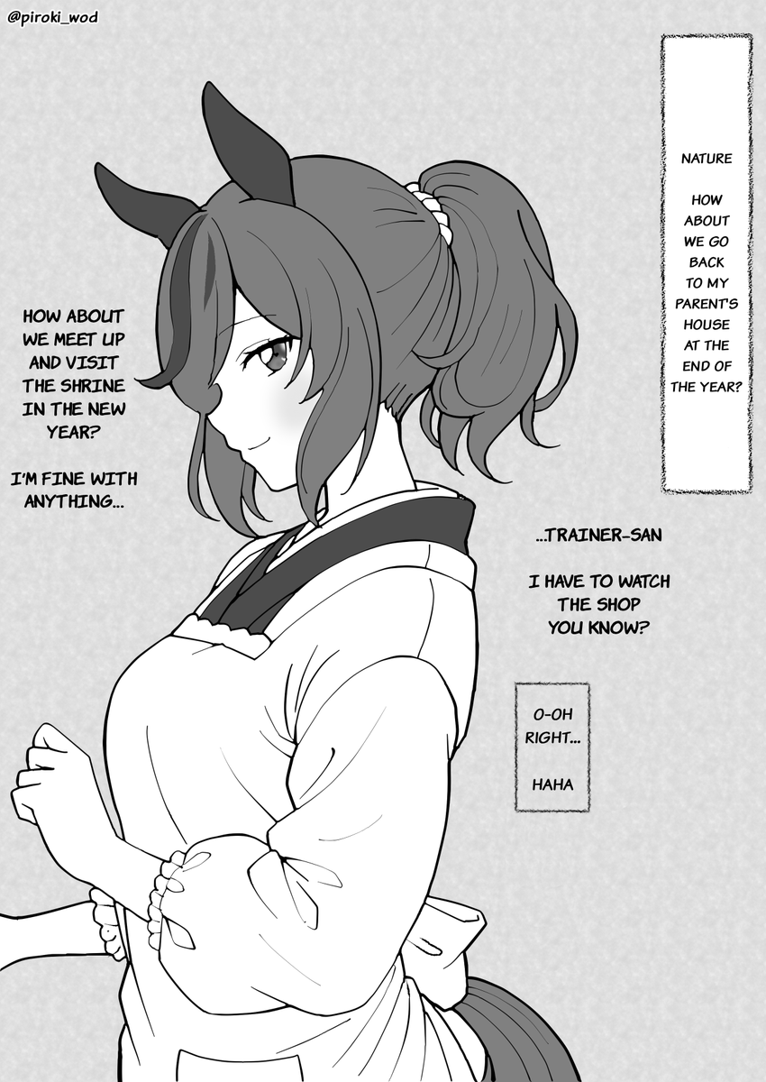 Umamusume English Translation
"Winter, Nature in her cooking apron"
#NiceNature
#Umamusume
#UmaTranslations
#英訳