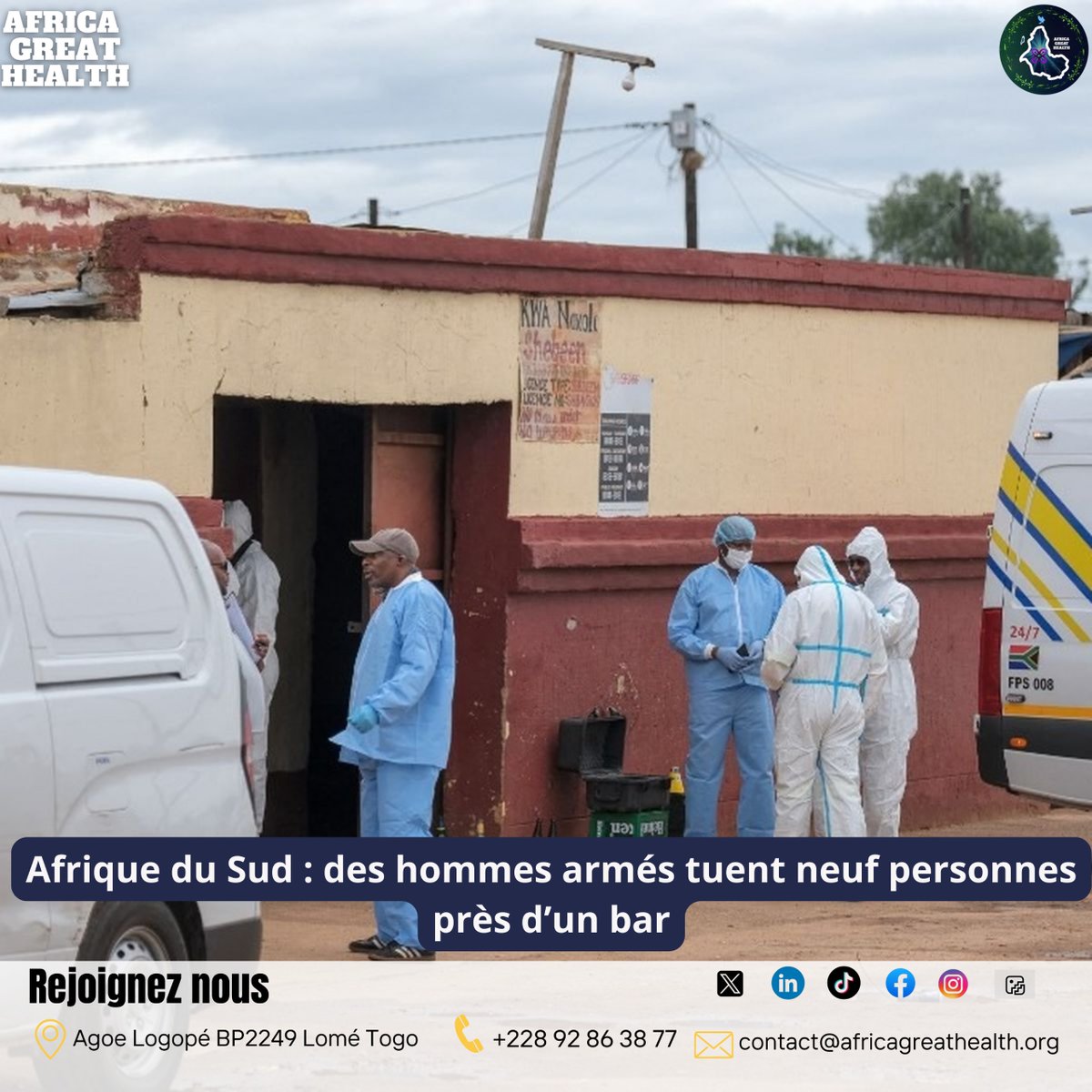 AfroGreatHealth's tweet photo. Afrique du Sud : Une nouvelle fusillade a éclaté . Le bilan provisoire fait état de 9 morts et 10 blessés. Les autorités ont lancé une chasse à l'homme pour retrouver la douzaine de tireurs impliqués.
#afriquedusud
#Bekkersdal
#johannesburg
 #africagreathealth https://t.co/wWuumQsdzI