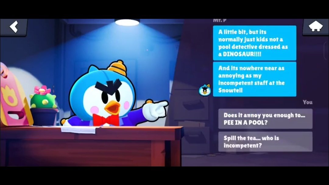 COMBINACIONES SECRETAS para RECOMPENSAS del EVENTO de PIERCE:

Cada número representa las opciones que debes elegir en los interrogatorios

🔴SEÑOR P:

🅰️ 1-1-2-2 = Premio starr 

🅱️ 1-1-3-1-1-1 = 50 Monedas

🟣BONNIE:

🅰️ 2-2-1 = 10 puntos de fuerza

🟡LEON:

🅰️ 1-2-1-1 o