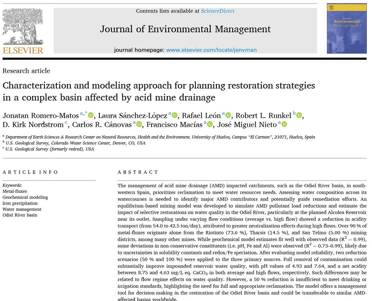 DaxterAxinite's tweet photo. Check out our recently published article: "Characterization and modeling approach for planning restoration strategies in a complex basin affected by acid mine drainage". Huge thanks to
@MgaUniv45224 members, Rob Runkel and Kirk Nordstrom for their collab. https://t.co/kIT8VjjFfY https://t.co/ddzXEIyoaf