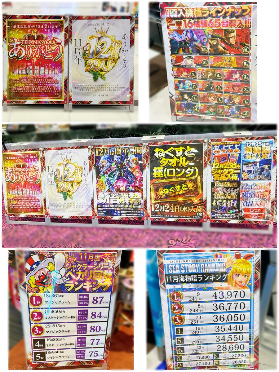 rkmrn55's tweet image. 〈 123泉北店 〉様
#12月は周年月間㊗️🎉

配信＆実戦終了しました☘ ̖́-
投資414枚 回収782枚 ＋368枚🤤💮💯
苦戦しつつも2台目のミスターで
最後に5連し、バッチリ＋へ🦊📈

【店内状況】20:18頃時点⏱ ̖́

«ジャグラーコーナー»
ゴージャグ 7/14台🐘📈
マイジャグ 17/40台🐯📈…