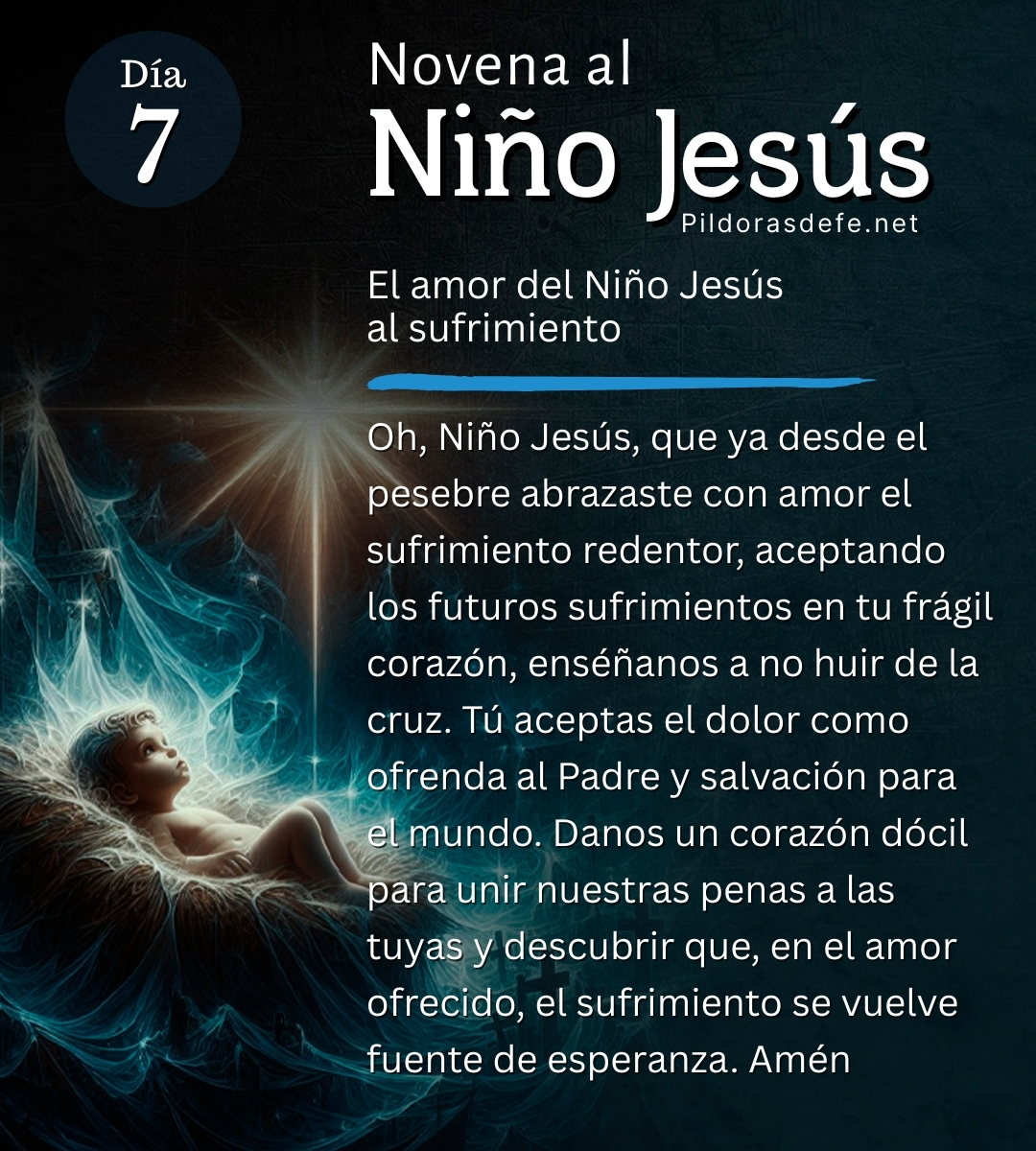 Pildorasdefe's tweet photo. ✅ Día 7: Novena al Niño Jesús: El Amor del Niño al Sufrimiento

El Niño Jesús fue tan pobre mientras vivió que: "no tuvo dónde reclinar la cabeza". (Lucas 9,58)

Deja tu intención, la ponemos ante el Niño Jesús 🙏

Lee la Novena Completa en Comentarios
👇👇👇