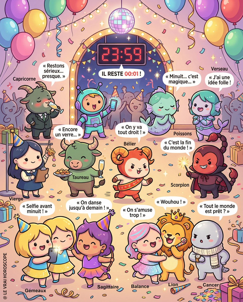 LeVraiHoroscope's tweet photo. Bonne année 2026 à toutes et à tous ! 😃🥳🍾🎉 (oui en avance ! oh et faites gaffe sur les routes) https://t.co/VQkTZRwdK0