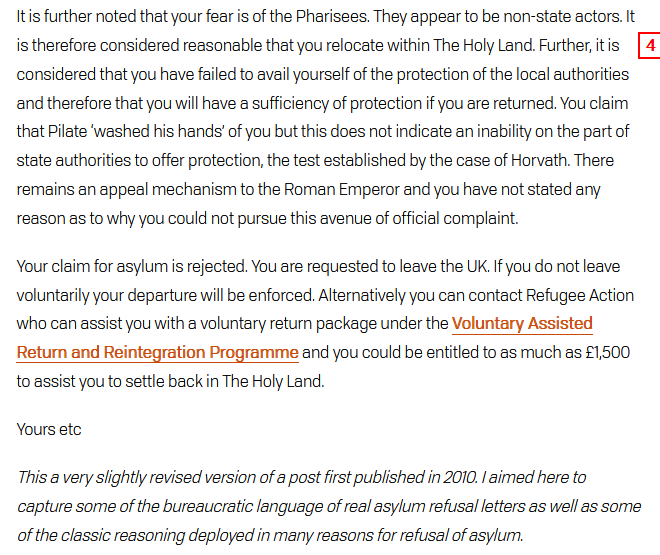 I hope the team at Free Movement don't mind me screenshotting this (it never used to be behind the paywall!) but here is the Home Office response to Jesus's claim for asylum... 😉😊