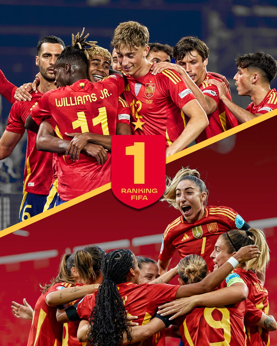 rfef's tweet image. 𝗘𝗟𝗟𝗔𝗦.

𝗘𝗟𝗟𝗢𝗦.

🥇 Junt@s seguimos en la cima.

La @SEFutbol y la @SEFutbolFem terminan el año 2025 liderando sus respectivos #FIFARankings tras la última actualización de @fifacom_es. 

#VamosEspaña | #JugarLucharYGanar