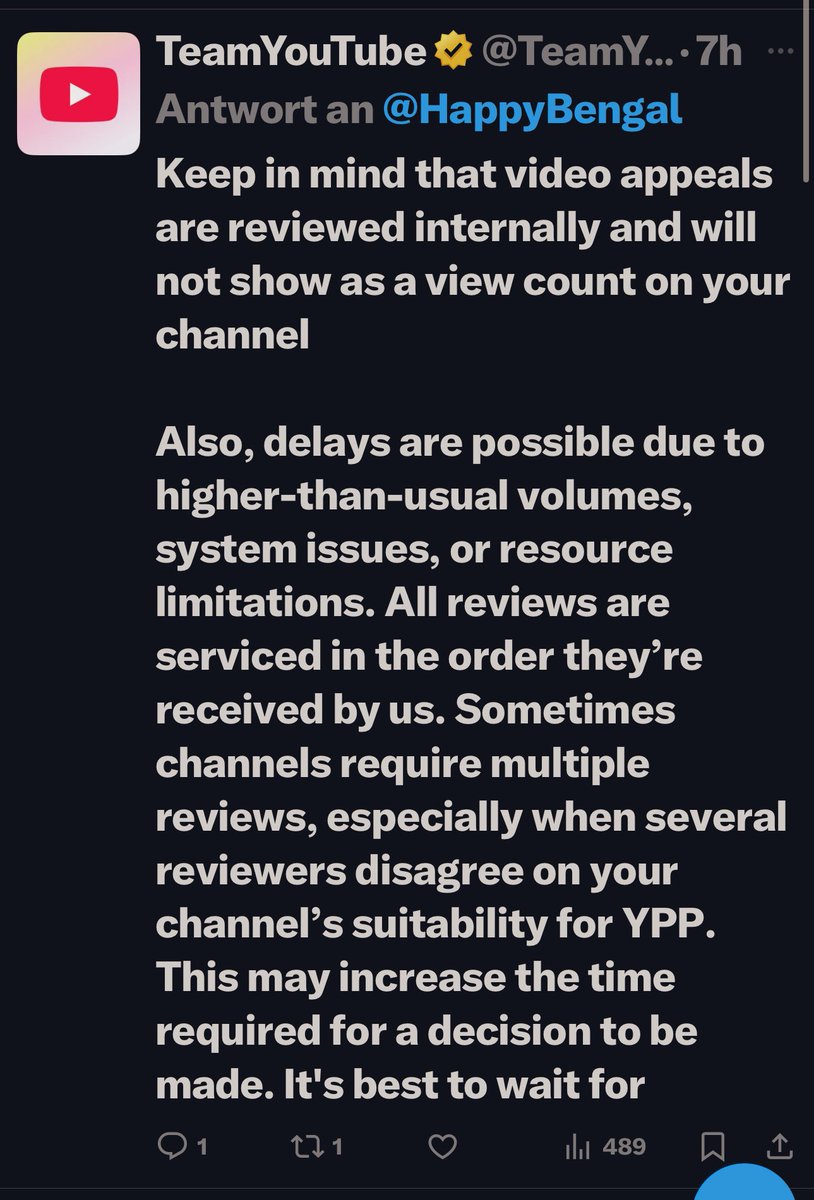 It’s Day 19. You promised a decision within 14 days. You mentioned "system issues" as a possible reason for delays—that’s clearly what is happening here. I don’t need more "just wait" replies. <a href="/TeamYouTube/">TeamYouTube</a> please finally escalate Channel UCRj783UmSxpzCX3UU_PfGw to a supervisor.