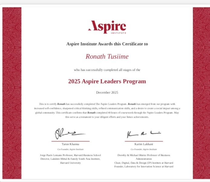 tusiime_ronath's tweet image. I'm happy to announce that I have graduated from Aspire Leaders Program.This experience has been truly transformative, equipping me with leadership skills, global exposure and renewed sense of purpose to serve my community 
#AspireinspiresFirstGen
@aspireinstitute