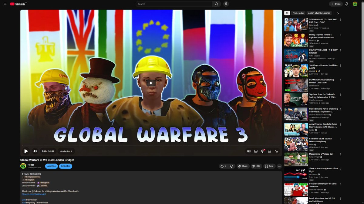 Finally uploaded my Global Warfare 3 video!
Thank you once again to my team and everyone else who contributed to helping build the London Bridge!
Special thanks to <a href="/CheezzTaco/">Cheezz Taco</a> for the idea and figuring out the build!
#Rust #Playrust
Video - youtube.com/watch?v=6JvuB_…