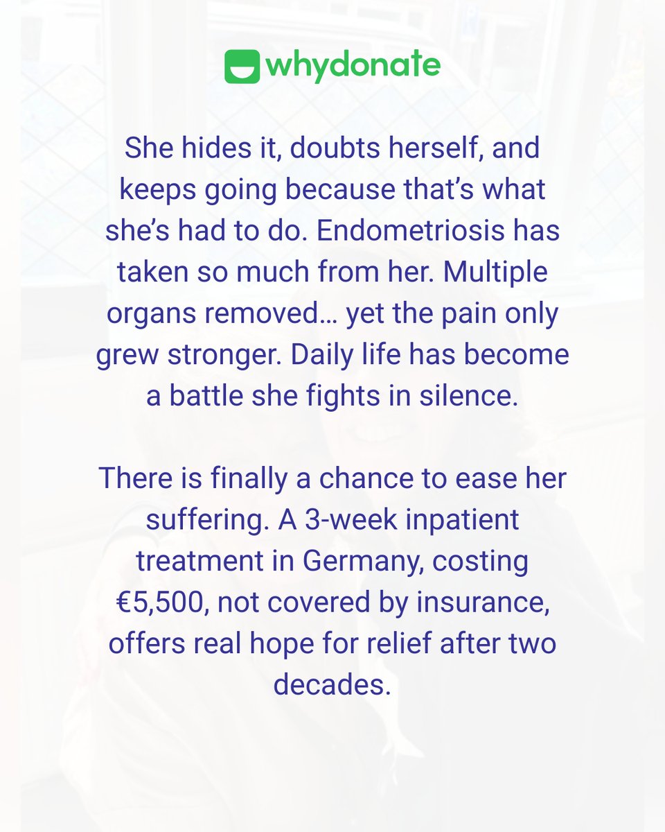 whydonate's tweet image. 20 years of pain.
Mostly invisible.
Never easy.

💚 Let’s help Nienke access treatment for endometriosis that could change her life.

👉 Donate or share via #WhyDonate : whydonate.com/fundraising/on…
#EndometriosisAwareness #ChronicPain