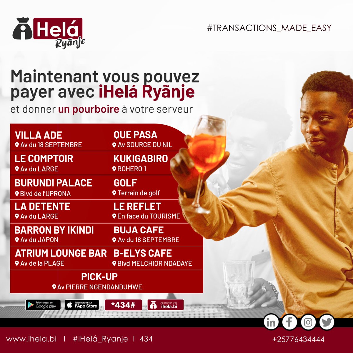 Laissez un pourboire en 1 clic avec iHelá Ryãnje dans vos bars et restos préférés ! 📱💸
Tout service de qualité mérite une reconnaissance. ✨