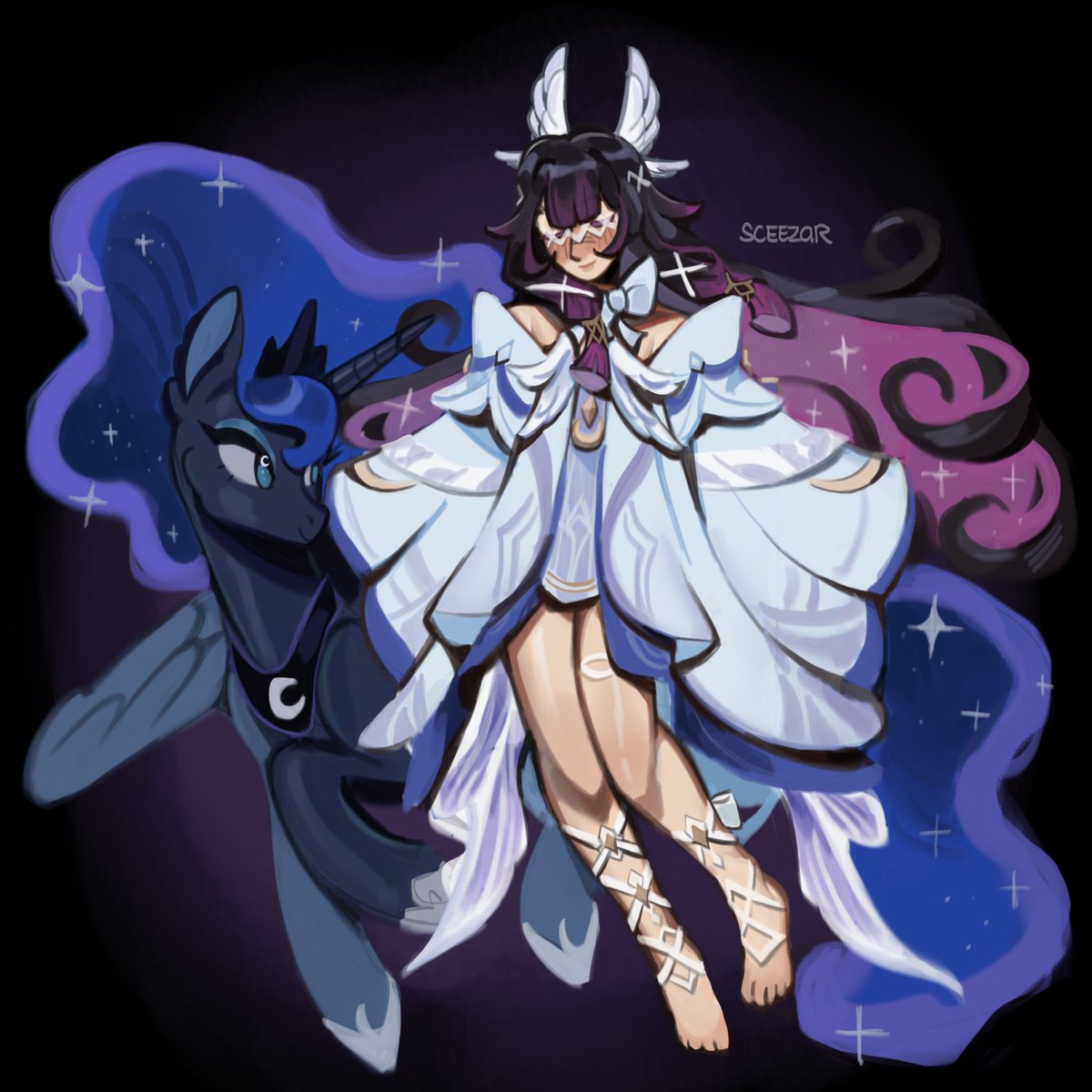 sceezar5's tweet image. moon goddess and moon princess🌙
#GenshinImpact #MLP