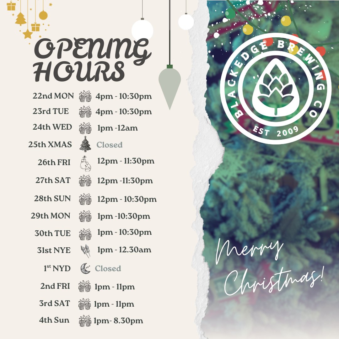 We are open now every day apart from Christmas Day and New year's day! 🍻

Open today from 4pm ⏰

Come down, grab a pint and a slice 🍻🍕

We look forward to seeing you all over the Festive period ❤️🎁 

#beer
#ale 
#christmasgift #christmas #christmasdrinks🎄🍸🍾
