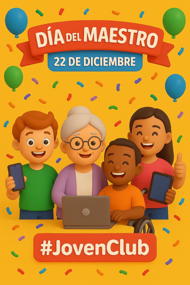 ¡Celebramos el Día del Maestro reconociendo a quienes inspiran, enseñan y transforman con vocación y entrega!  

Desde #JovenClub, rendimos homenaje a nuestros educadores, colaboradores e instructores que hacen posible la inclusión digital en cada rincón de Cuba.  

#JovenClub