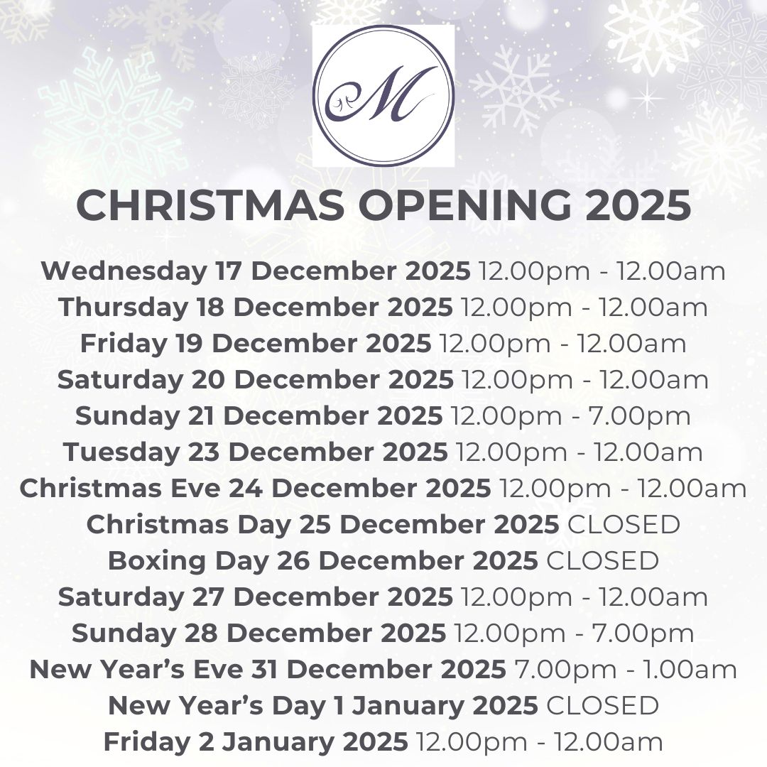 MMRestaurant's tweet photo. Here are our opening times over the festive period - please note we are open for lunch and dinner on Tuesday 23 December 2025.

or call us on Tel: 01268 289963Make your reservation today by visiting our website: https://t.co/72HyrPwCYd https://t.co/aFAmahrjcp