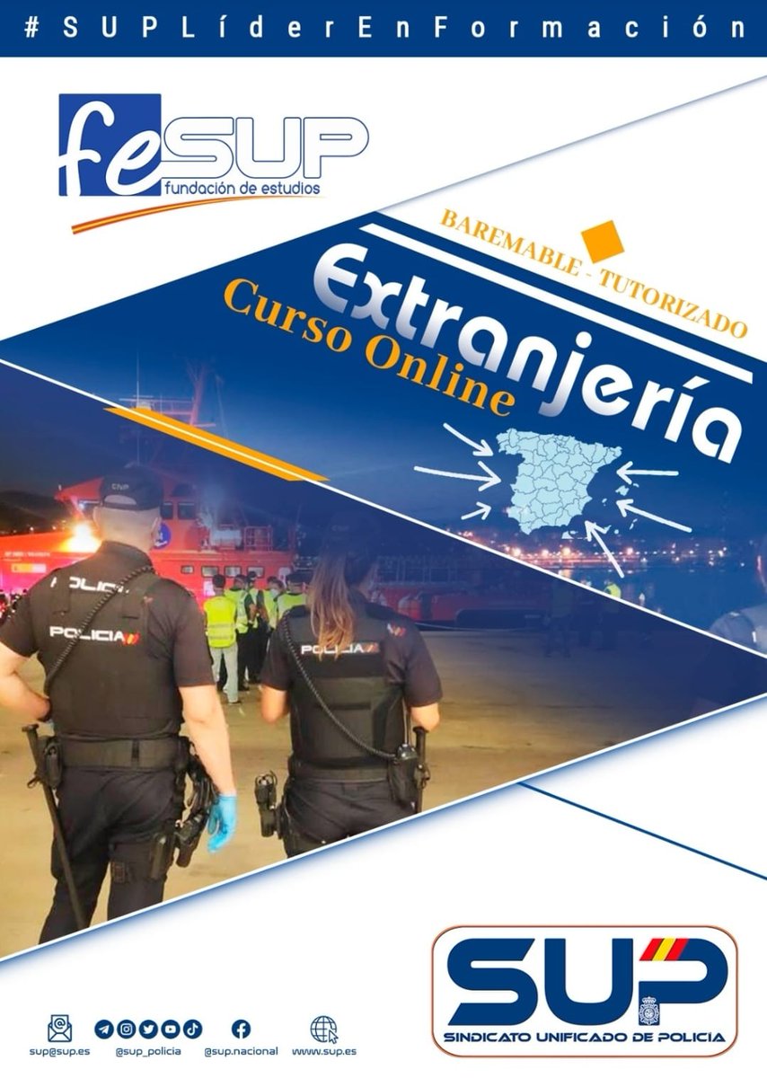 Sup_Policia's tweet image. 🧑‍🎓Curso Básico de #Extranjería #online 
▶️Régimen general, estancia y residencia
▶️Espacio Schengen, puestos fronterizos
▶️SIS-RECAST, SIRENE, ABC System
#SUPLíderEnFormación
🗓️del 26-01 al 26-02-26, campus de @fesup_org
Inscripción ⤵️ (del 19 al 23-01-26)
supformacion.es/curso-basico-d…