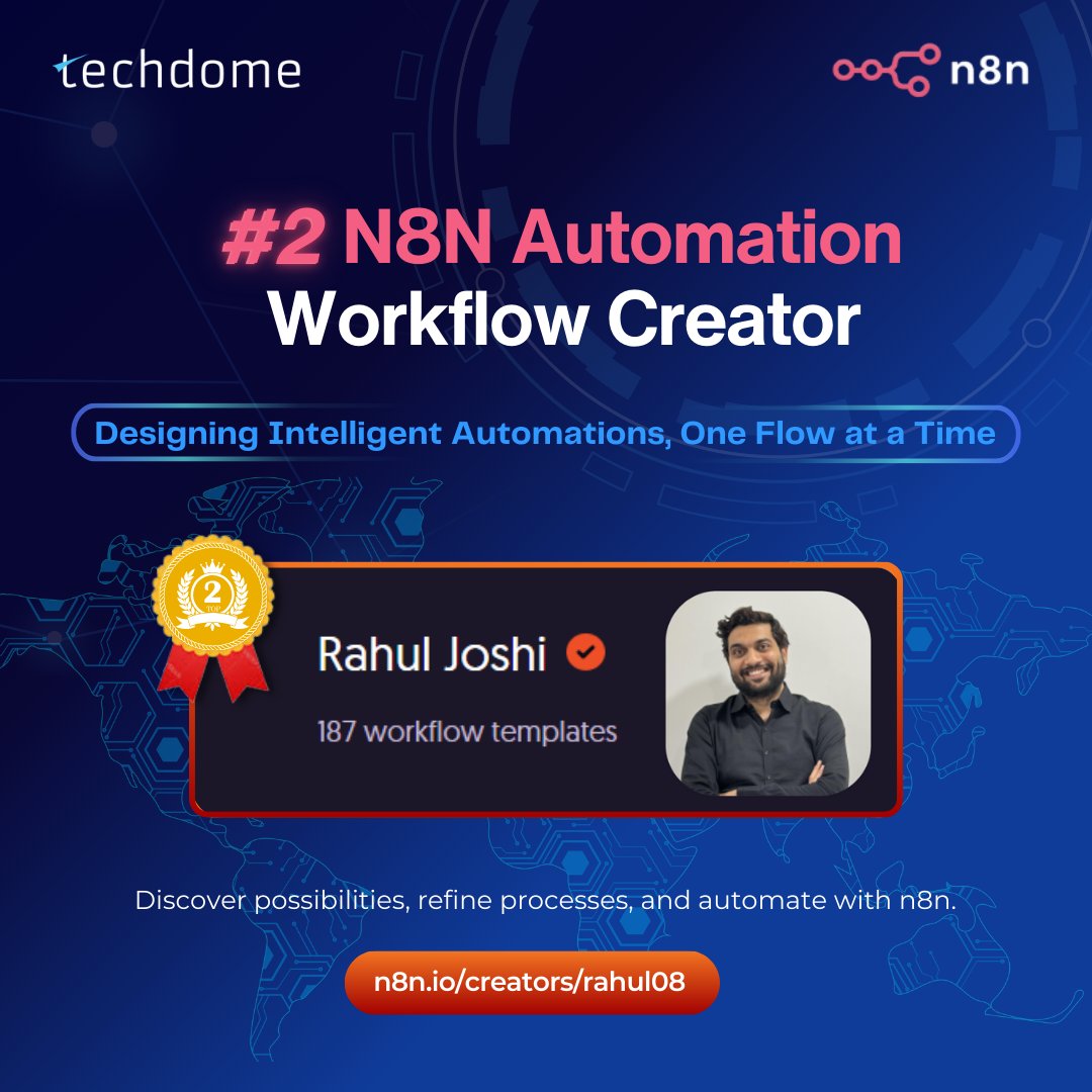 Across industries, domains, and geographies, 187+ production-grade automations by Rahul Joshi are already running inside real businesses.⚙️ 
 
To make this knowledge accessible, the journey now continues inside: 𝐑𝐚𝐡𝐮𝐥 𝐉𝐨𝐬𝐡𝐢’𝐬 𝐀𝐈 𝐀𝐮𝐭𝐨𝐦𝐚𝐭𝐢𝐨𝐧 𝐂𝐥𝐮𝐛 𝐨𝐧