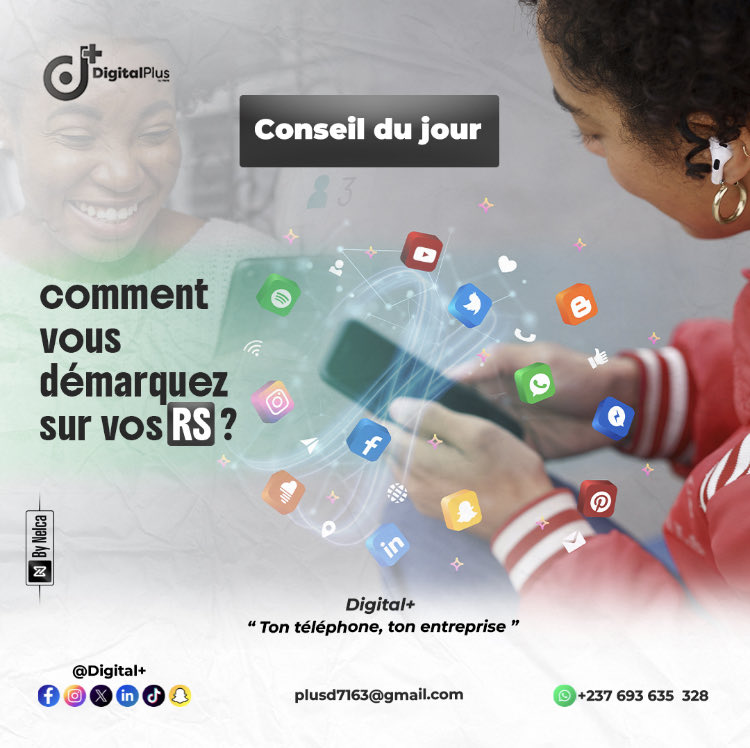 Digitalplus237's tweet image. 🌟 CONSEIL D+ DU JOUR ! 

🤔 Comment VOUS démarquer sur #RéseauxSociaux ? 

- Soyez AUTHENTIQUE ! 
- Créez du CONTENU de valeur ! 
- Interagissez ! 
- Soyez CONSISTANT(E) ! 

👉 Vos interrogations en commentaire !

#ConseilDuJour #DigitalPlus #HeraAgenceDigital #Cameroun