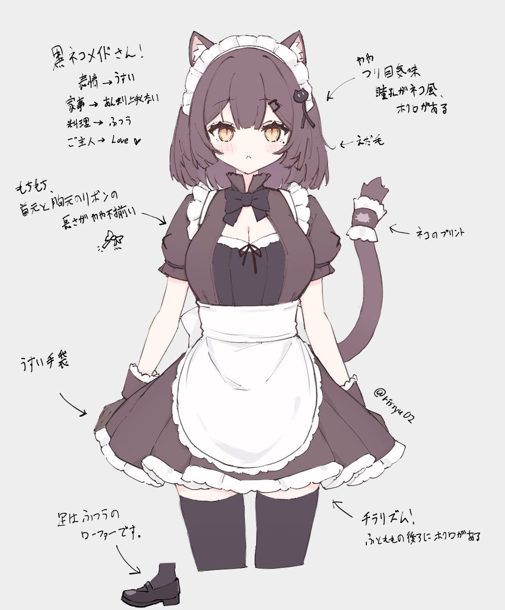 ※補足
ケモミミパーカーの子はちゃんと尻尾あるしフードの下にケモミミあります!黒猫メイドさんはメイド姿が横向きで曖昧なので追加の資料作りました!よろしくおねがいします～!🙏🙏 